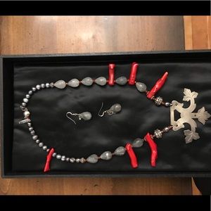 Pearl, Coral and Vintage silver Pendant